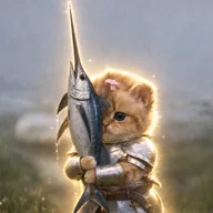 Cat Wif Swordfish logo: the knight kitten hugging his swordfish.